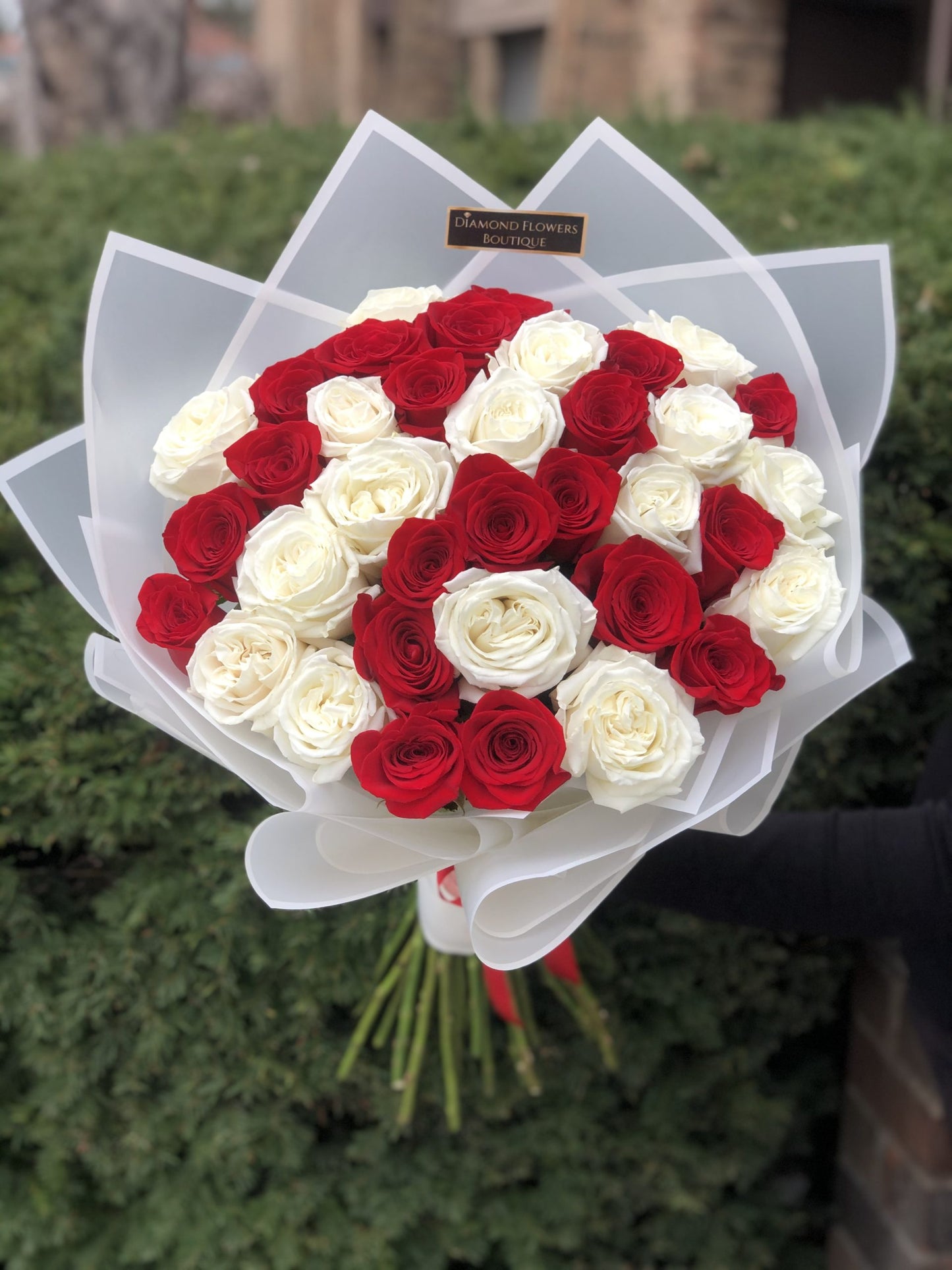 Signature 50 White & Red Roses Bouquet